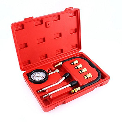 Engine Pressure Tester, Automotive Petrol Engine Compression Tester Test Gauge Kit Professional Pressure Gauges Car Motorcycle Garage Tools, with Carrying Case