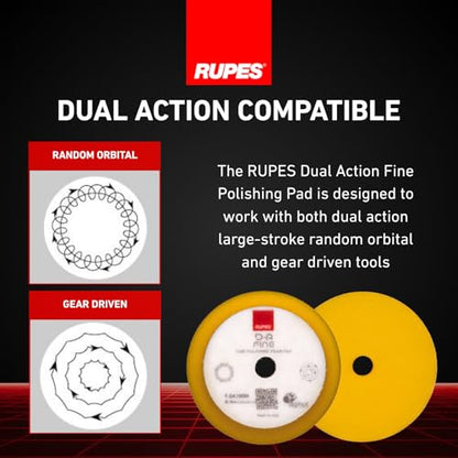 RUPES 9.DA100M Pack of 12 Yellow D-A Fine Finishing Foam Pads 100mm | Ideal for Paint Correction | Moderate to Fine Defect Removal | Compatible with 4" Backing Plate - size: Fine 100mm, style: Pack of 12