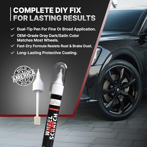 Wheel Scratch Fix® Dark Grey Magic Car Scratch Remover Pen - Alloy Wheel Touch Up Paint Pen for Cars, Curb Rash Removal with Fast-Drying & Long-Lasting OEM Finish, Vehicles Rim Repair Paint for Chip (Satin Dark Gray (Pen Only)) - color: Gray - Dark/Satin