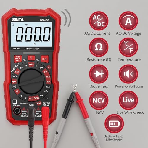 BINTA Digital Multimeter 2000 Counts Voltmeter with AC/DC Voltage Current | Battery Tester Ohm Volt Amp Meter, Multimeter Tester with NCV, Temperature, Diode Measuring for Automotive Home Industrial - style: 2000 Counts