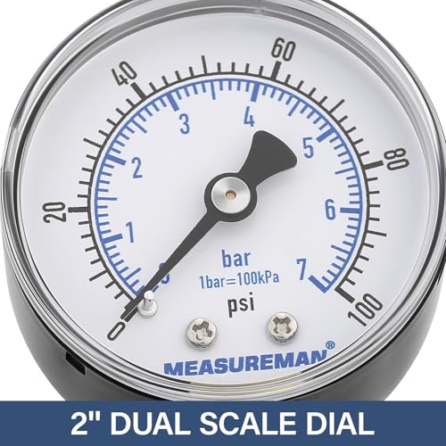 MEASUREMAN Air Over Water Test Regulator with Gauge, 2” Dial, 0-100 PSI, for Household Water Pipe Leak Detection, Includes 1/4” NPT Mount - size: 0-100 PSI