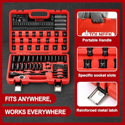 3/4" Impact Socket Set, 22PCS 6-Point SAE (3/4" to 2"), Cr-Mo, with Adapters, Quick Release Ratchet, Extension Bar & Storage Case (92-Piece 3/8" Drive Impact Socket Set SAE) - size: 92-Piece 3/8" Drive Impact Socket Set SAE