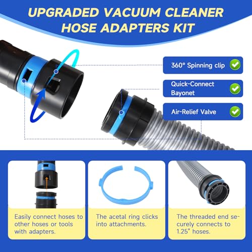 10FT Power Tool Shop Vac Hose Kit, 2-1/4" Sander Dust Collection Hose with 6 Quick-Connect Vacuum Hose Adapters, Wet/Dry Vacuum Extension Hose for Shop Vacuum System, Table Saw & Woodworking - size: 10FT