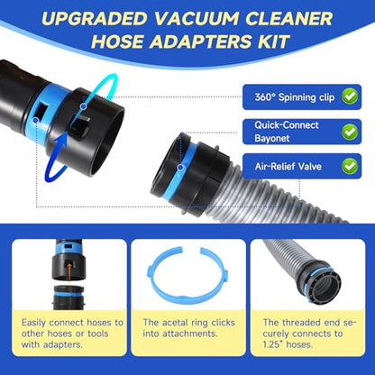 16 FT Power Tool Shop Vac Hose Kit, 2-1/4" Sander Dust Collection Hose with 6 Quick-Connect Vacuum Hose Adapters, Wet/Dry Vacuum Extension Hose for Shop Vacuum System, Table Saw & Woodworking - size: 16FT