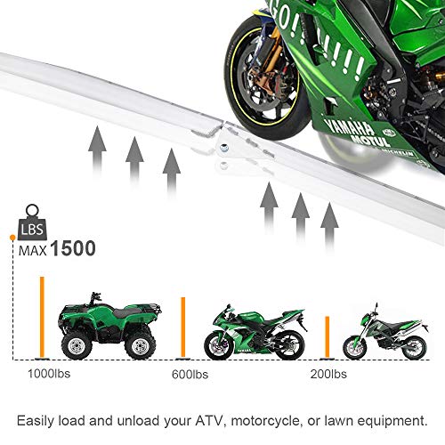 TUFFIOM 7ft Aluminum Motorcycle Ramps 1500lbs Capacity, 2pcs Folding Loading Truck Ramps for Pickup Trucks Bed, Trailer Ramp with Load Straps for UTV/ATV/Lawn Mower/Dirt Bike, Lightweight & Portable