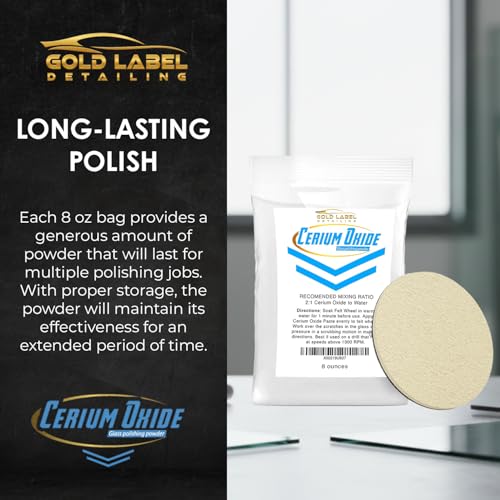 Optical Grade Cerium Oxide 8oz Glass Repair Powder | Glass Window and Windshield Repair | Optical Grade, for use with Camera, Scope, Binocular Lens | Remove Scratches and Scuffs (8oz with 3" Pad) - style: 8oz With 3" Pad