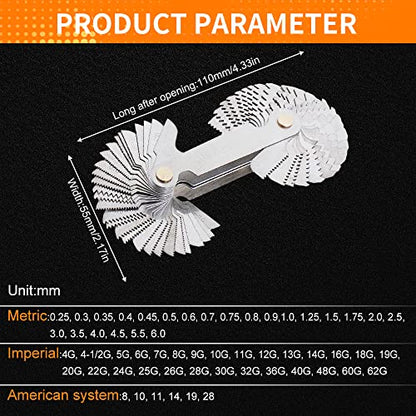 ChgImposs Metric & Imperial & US Screw Gauge SAE Whitworth 55 Degree & Metric 60 Degree & & US 60 Degree Thread Pitch Gauge for Industrial Measurement