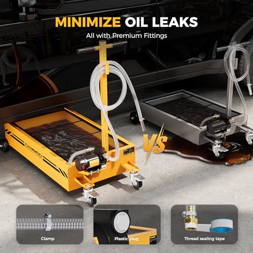 CAMMOO 20 Gal Electric Oil Drain Pan with Pump, Yellow | 110V 200W High-Flow Pump,9.8 FT Hose,Folding Handle,2 Locking Swivel Casters & 2 Directional Wheels - color: Yellow
