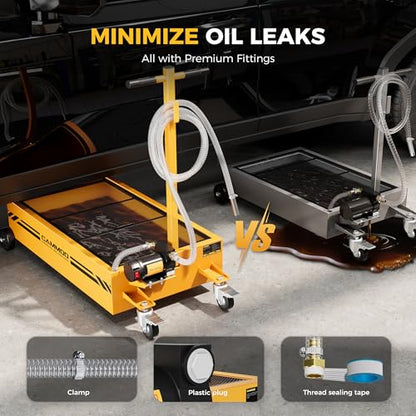 CAMMOO 20 Gal Electric Oil Drain Pan with Pump, Yellow | 110V 200W High-Flow Pump,9.8 FT Hose,Folding Handle,2 Locking Swivel Casters & 2 Directional Wheels - color: Yellow