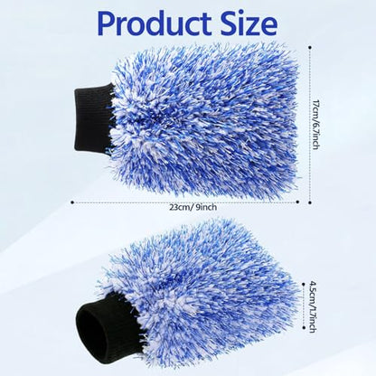 4 Pack Microfiber Car Wash Mitts Set 10x7 Inch Soft Suede Lining Car Wash Gloves, Highly Absorbent Scratch-free Cleaning Cloths for Auto Detailing, Safe with All Soaps, Bucket (Blue & Black) - color: Blue & Black