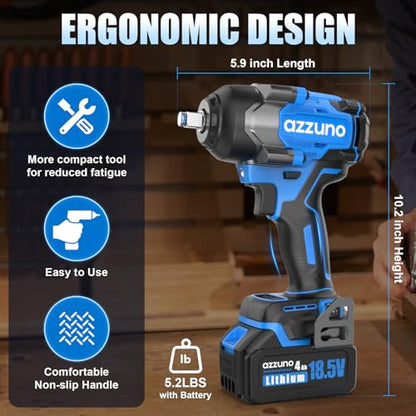 AZZUNO Electric Impact Wrench 737 Ft-lbs(1000N.m) 1/2'' Brushless Cordless Impact Driver with Fast Charger and 2x4.0Ah Battery Powered Impact Wrench Charger & 4 CR-V Sockets for Home Car Truck Tires - style: Max 737 Ft-lbs (1000N.m)