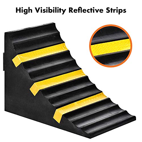 2 Pack Black Heavy Duty Extra Large Solid Rubber Wheel Chock with Portable Handle for Travel Trailer, Truck, Commercial Vehicle and RV, 9.5 Inches x 6 Inches x 7 Inches