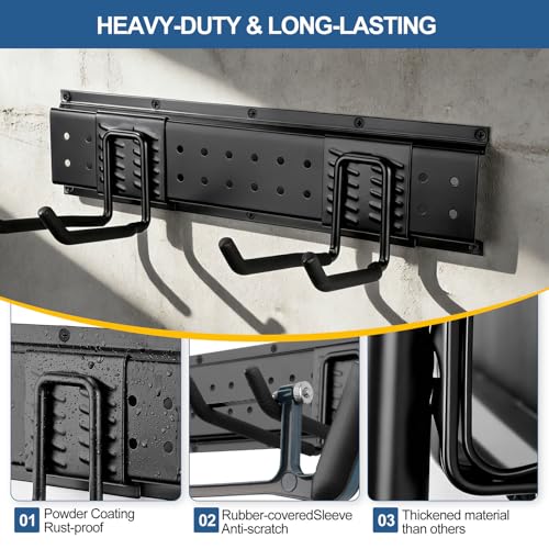 49.5'' Garage Tool Organizer Wall Mount Load 520Lbs with Heavy Duty 14Hooks | 520lbs Heavy Duty Garden Tool Organizer, Garage Wall Organizer for Garden Tool Yard Tool Shovel Rake Broom Ladder - size: 49.5''-17Pack