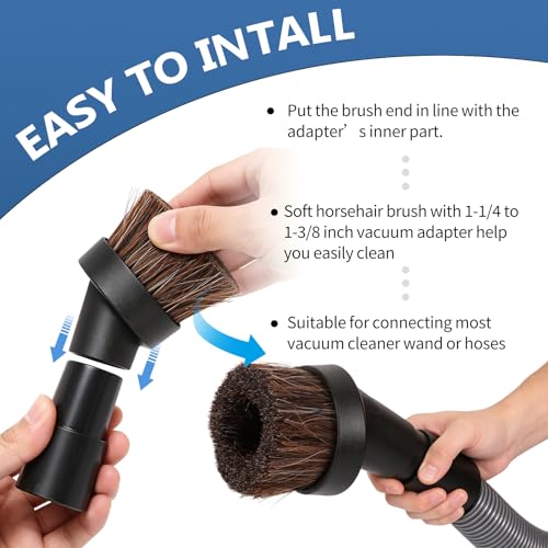 3 Pack Soft Horse Hair Vacuum Brush Attachment for Shark Vacuum Attachments-1 1/4" Round Vacuum Brush With 1-1/4" To 1-3/8" Adapter for shark brush Attachment and for Most Vacuum Cleaners Accessories
