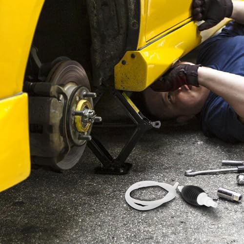 Manual Hand Fuel Transfer Pump with Corrugated Siphon Hose and Plastic Wall-mount Bracket for Gasoline Diesel Water Fluid Transfer Versatile for Vehicle and Agricultural Use