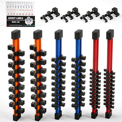 HORUSDY 6Pcs Double Sided Socket Organizer, 1/4-Inch, 3/8-Inch, 1/2-Inch, Premium Quality Socket Holders (6Pcs Double Sided Socket Organizer) - style: 6Pcs Double Sided Socket Organizer