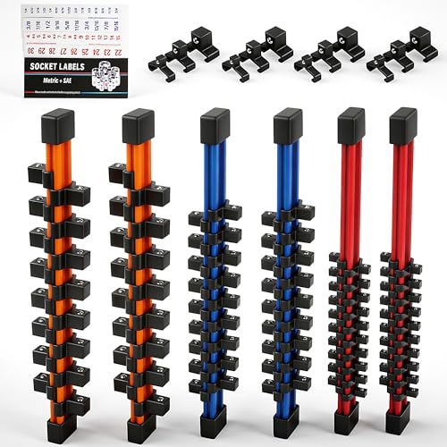 HORUSDY 6Pcs Double Sided Socket Organizer, 1/4-Inch, 3/8-Inch, 1/2-Inch, Premium Quality Socket Holders (6Pcs Double Sided Socket Organizer) - style: 6Pcs Double Sided Socket Organizer