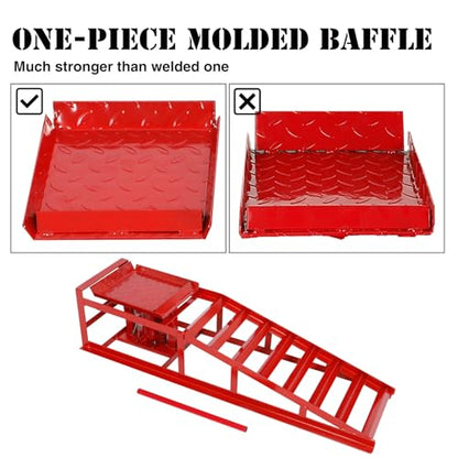 Hydraulic Car Ramps 5T 11000lbs, 2 pcs Heavy Duty Steel Car Ramps Lift Height 9" - 15" for Oil Change, Low Profile Portable Automotive Vehicle Lift Service Ramps Truck Trailer - color: Red