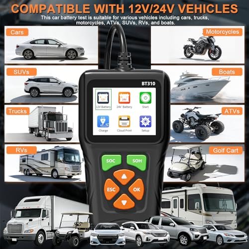 12V/24V Car Battery Load Tester Automotive – 100-2000 CCA Alternator & Charging Analyzer, QR Code Cloud Report No App Needed, for Car Truck SUV Motorcycle Snowmobile Boat