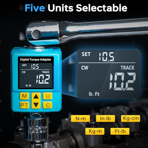 Upgrade Digital Torque Adapter, (±1% Accuracy, 12.5-250Ft-lb), 1/2" Digital Torque Wrench Adapter for Car, Versatile Meter - Smart Alert | Peak/Track | Preset | Store/Delete, for Automotive(340N.m) - size: 12.5-250 Ft-lb/17-340 Nm