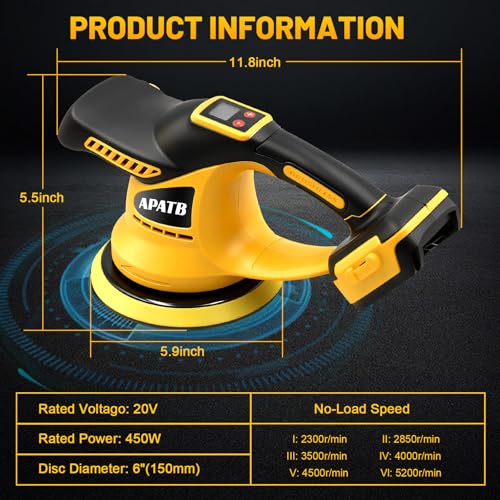 Upgraded Cordless Buffer Polisher - Buffer Polisher Kit Compatible with Dewalt 20V Battery, 6-Inch Brushless Car Polisher with 12pcs Polishing Accessories for Car Polishing/Waxing (Tool Only)