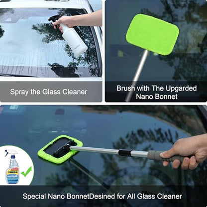 XINDELL Interior Windshield Cleaner Tool – Car Window Cleaning Tool 27inch Extendable Long Handle for Easy Cleaning, 9pcs Reusable Microfiber Pads, Streak-Free Interior & Exterior Auto Glass Cleaner - size: 27in