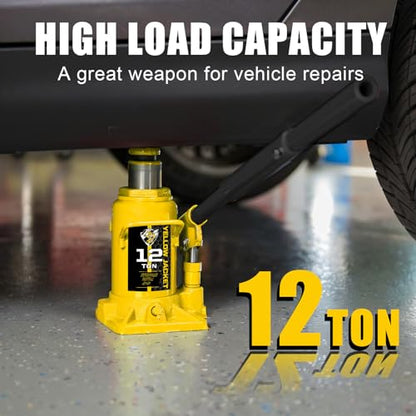 YELLOW JACKET 12 Ton Low Profile Bottle Jack, Welded Hydraulic Stubby Jack(24,000 LBs) - size: 12 Ton