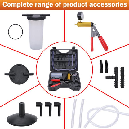 2 in 1 Brake Bleeder Kit with Hand Vacuum Pump with Gauge Adapters Automotive Brake Fluid Bleeding Set with Protected Case for Car Truck （Black） - color: BLACK1