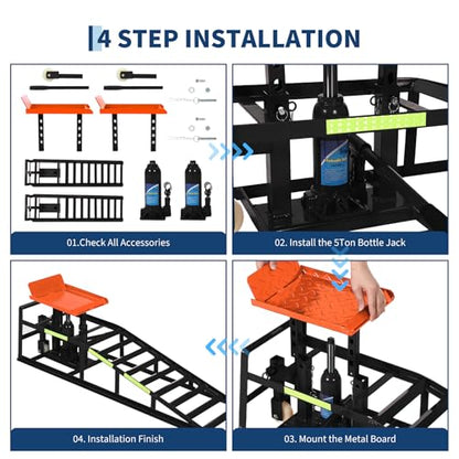 Heavy Duty Hydraulic Car Ramps 2 Pack, 5 Ton Capacity 9-15 Inch Lift for Cars SUVs Trucks with Rolling Wheels & Reflective Strips for Oil Changes Tire Rotations - color: Orange With Rolling Wheels