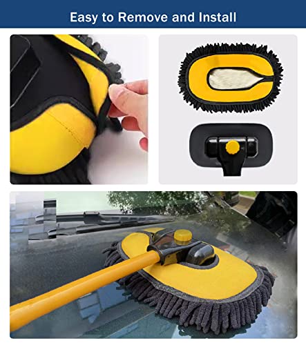 YeewayVeh Car Wash Brush Replacement Cover, Soft Microfiber Car Wash Mop Head Compatible with 15° Curved Pole Long Handle Cleaning Brush Mop, Yellow - color: Chenille Yellow