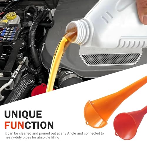 2 PCS Long Neck Oil Funnel, Portable Anti-Spill Plastic Wide Mouth Funnel, Multi-use for Fuel Coolant Engine Oil Adding, Universal for Most Cars Suvs Trucks(Red)