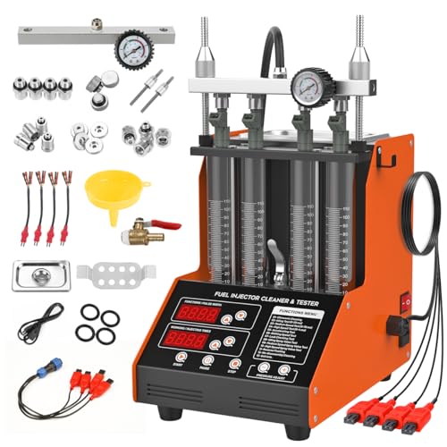 Fuel Injector Cleaner Tester Kit Ultrasonic Injector Cleaner Machine 9 Test Modes Fuel Injector Tester Cleaner 4 Cylinder Fuel System Injection Cleaning Tool Kit for 5V & 12V Motorcycle Car Injectors