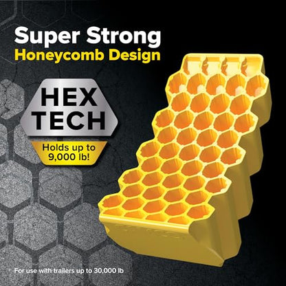 Camco Curved Camper/RV Leveler & Wheel Chock - Features Heavy Duty Honeycomb Design & Includes Non-Slip Rubber Grippers on Wheel Chock - Compatible w/Trailers Up to 30,000 lbs - 1-Pack (44423) | Honeycomb leveler with non-slip grippers; compatible with tr