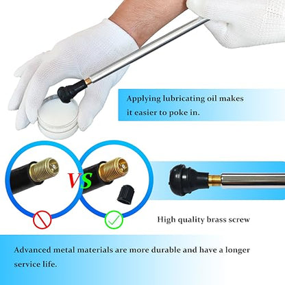 Tire Valve Stem Core Replacement Tool Kit - Quick Change Tool for Cars, Trucks, ATVs and Motorcycles, with 4 pcs TR413, 4 pcs TR412 Valve Stems, Grease and Gloves - size: TR412&TR413
