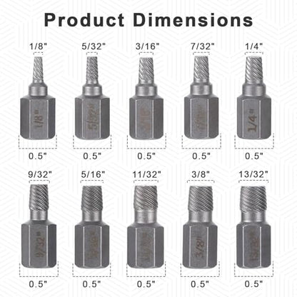 10Pcs Easy Out Screw Extractor Set,Broken Head Bolt Screw Cap Extractor,Hex Broken Bolt Extractor Kit,Broken Head Screw Hexagon Socket Bolt Removal Tool,Hex Head Bolt Remover Kit,Father's Day Gifts - color: Sliver