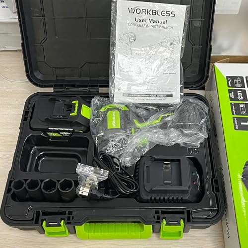 1/2 Brushless Cordless Impact Wrench Kit, Max 850Nm (630ft-Lbs) Lightweight Electric Impact Gun with Variable Speed, 1 Pack 20V 4Ah Battery, 4 Sockets for Home & DIY Project - style: 850N.m with 1 Battery