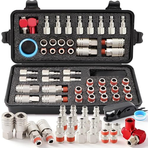 48 Pcs Quick Connect Hose Fittings 1/4" NPT Air Coupler & Plug Kit,360 Degree Swivel Air Hose Fittings,Air Compressor Accessories - size: Nickel-plated alloy