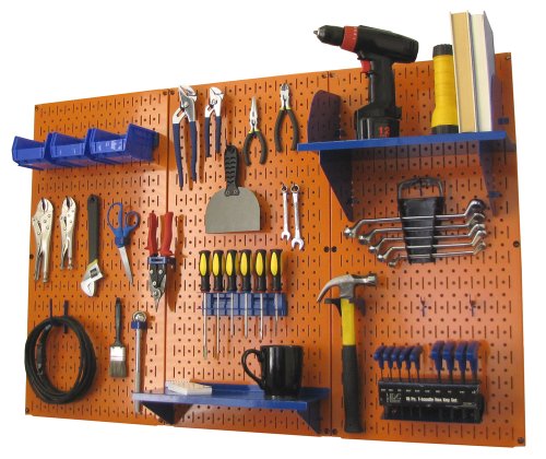 Wall Control Pegboard Organizer 4 ft. Metal Pegboard Standard Tool Storage Kit with Orange Toolboard and Blue Accessories - color: Orange Pegboard Blue Accessories