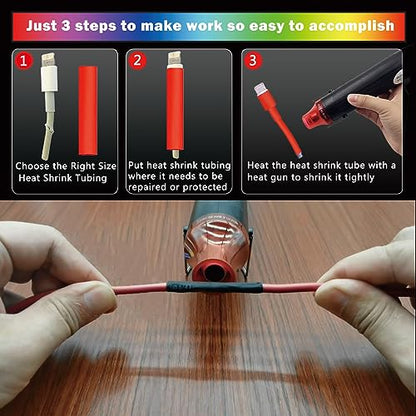 Heat Shrink Tubing Kit + 300W Mini Heat Gun for Shrink Tubing – 240pcs 3:1 Ratio Adhesive Lined Waterproof Heat Shrink Tubing for Wire Shrink Wrap - size: Shrink Ratio 3:1 & with case