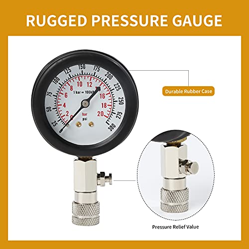 8PCS Compression Tester Kit 0-300 PSI Petrol Gas Engine Cylinder Pressure Gauge Automotive Tool for Motorcycle Car Truck (Black) - color: Black