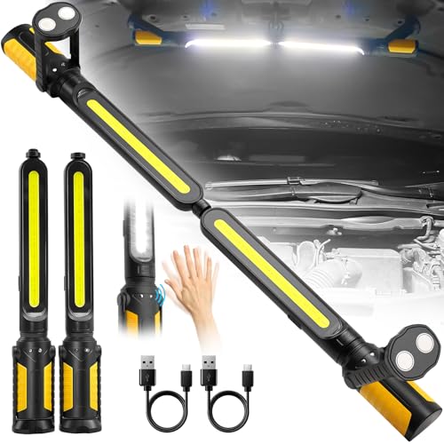 SYLSTAR Mechanic Work Light Bar with Upgraded Sensor Control - 2400LM LED, 4400mAh Rechargeable Underhood Work Light with Hooks & Magnetic Base for Car Repairing, Garage Workshop, Emergency - color: Orange