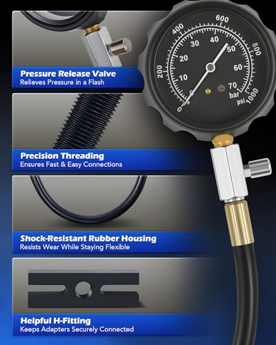 OMT 18pc Diesel Engine Compression Tester Kit, Adjustable Pressure Gauge | Premium Brass Core; Glow Plug Injector Adapters; Cylinder Leakage Diagnostics; Vehicle Repairs; For Professional Mechanics