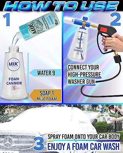 MJJC Foam Cannon S V3.0 (Thicker Snow Foam Technology) with 1/4 Inch Quick Connector for Pressure Washer & MJJC Foam Soap(20 fl oz) Kit - color: V3.0 (1/4" Quick Connector) + SOAP (20 fl oz)
