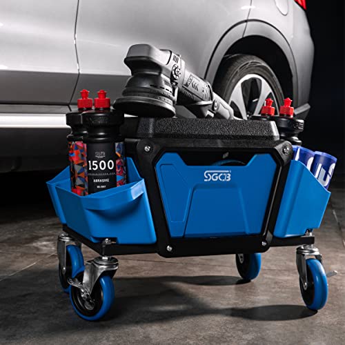SGCB Automotive Mobile Rolling Mechanics Stool - Heavy Duty Roller Creeper Seat Soft Rubber Cushion Brake Wheels Storage Drawers Tray Roller Seat for Home DIY Garage Car Detail, 330lb Load Bear