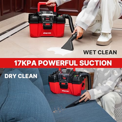 Shop-Vac 20V Cordless Wet/Dry Vacuum, 2.5-Gallon Tank, 5ft Hose, 4.0A Battery and Charger Included