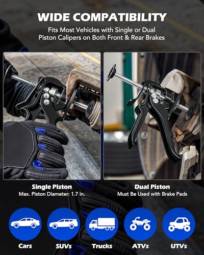 OMT Single Dual Brake Caliper Compressor for Brake Pads Black | Heavy Duty Single Dual Piston Action, Fits Most Cars, Trucks, ATVs, UTVs, SUVs, 377 lb Force, Aluminum & Steel - style: Single&Dual Piston
