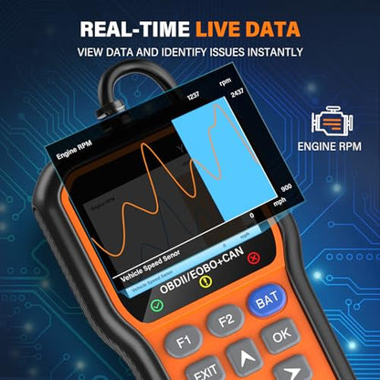 BluSon YM319 OBD2 Scanner Diagnostic Tool with Battery Tester, Check Engine Fault Code Reader with Live Data, Cloud Printing, DTC Lookup, Freeze Frame, Scan Tool for All OBDII Protocol Cars Since 1996 - color: Orange