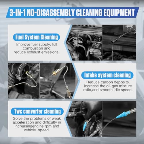 Fuel Injector Cleaner Kit 1000ML 150PSI Non-Dismantle Fuel Injector Tester and Cleaner Kit, throttle valve/TWC/exhaust pipe/intake manifold Cleaning Tool with 40pcs Accessories, for All Petrol Cars