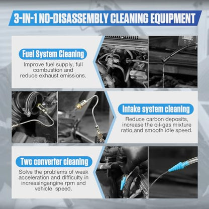 Fuel Injector Cleaner Kit 1000ML 150PSI Non-Dismantle Fuel Injector Tester and Cleaner Kit, throttle valve/TWC/exhaust pipe/intake manifold Cleaning Tool with 40pcs Accessories, for All Petrol Cars