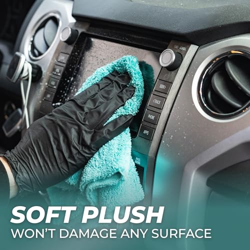 The Rag Company - The Creature Edgeless Microfiber Detailing Towels – 420GSM Professional Grade All-Purpose Cloths for Wax, Polish, & Sealant Removal, Teal, 16in x 16in (10-Pack) - color: Teal